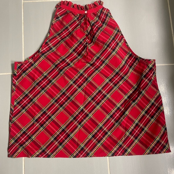 J. Crew Red Plaid Sleeveless Top (Large) - Picture 3 of 6
